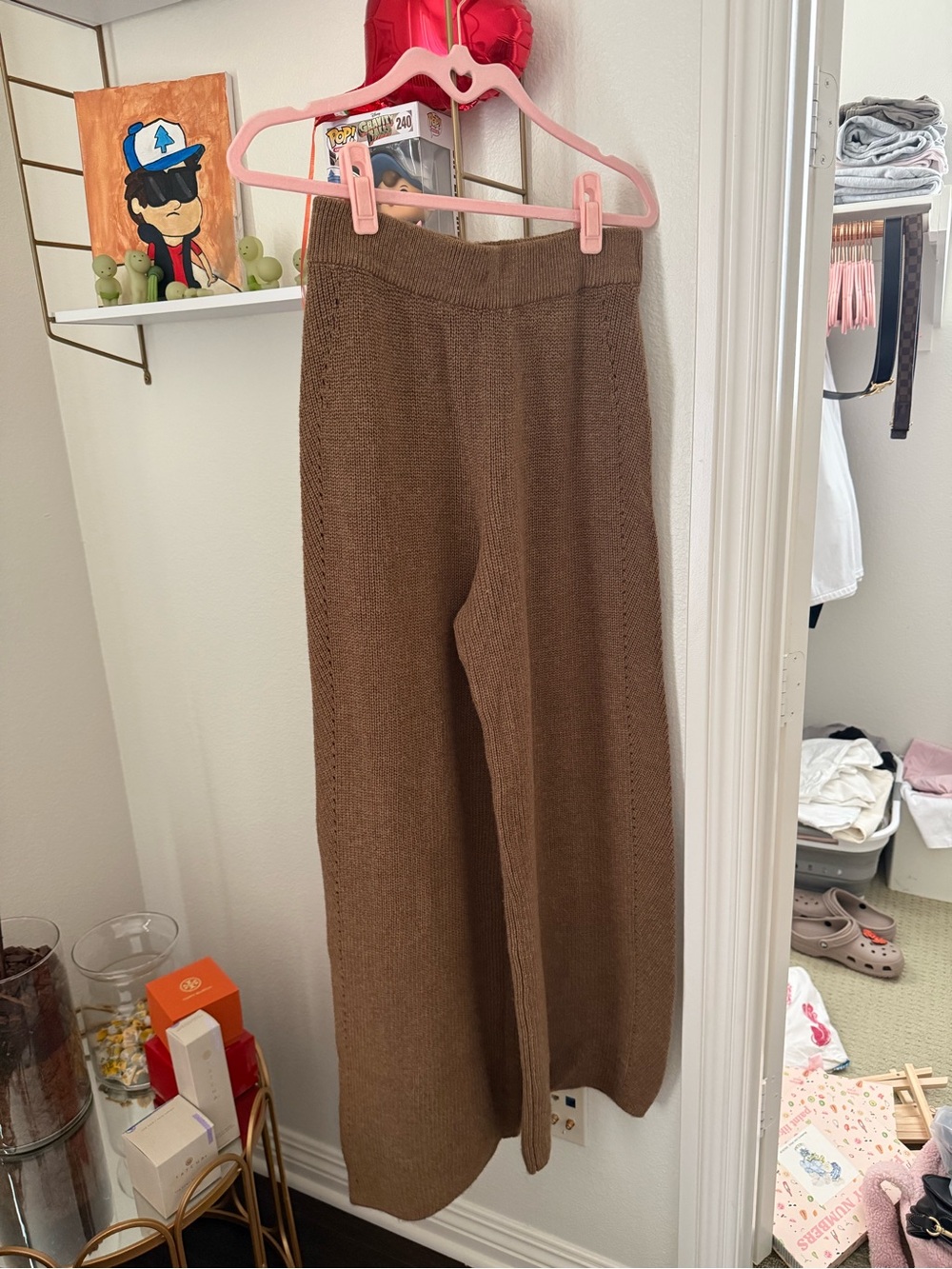 Kids Knit Wide-Leg Joggers in Brown
